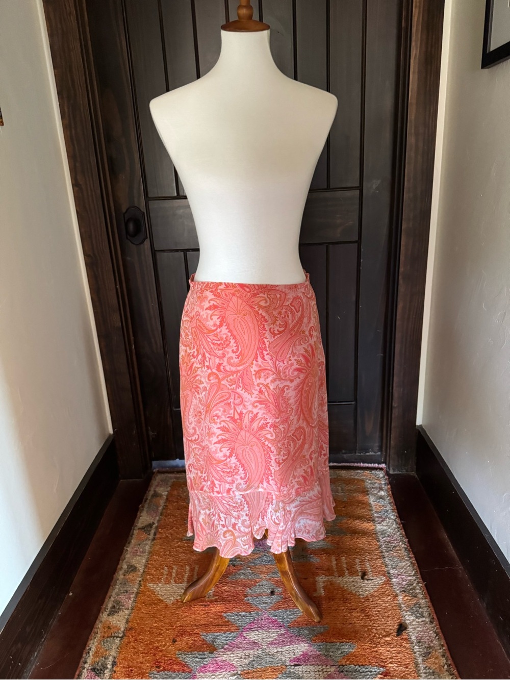Banana Republic Women's Coral Paisley Midi Skirt